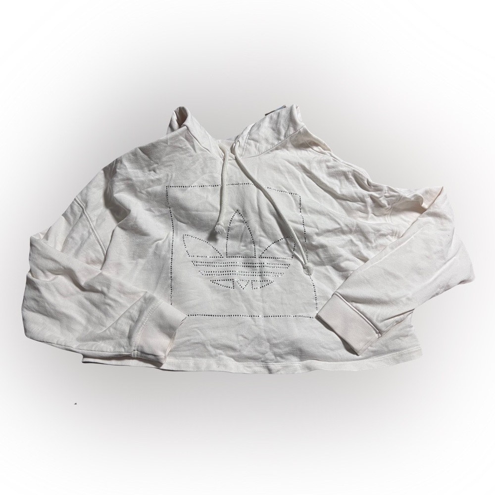 Adidas sz Small Cropped embellished Hoodie white EUC